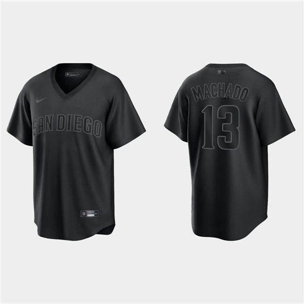 Men's San Diego Padres #13 Manny Machado Black Pitch Black Fashion Replica Stitched Jersey
